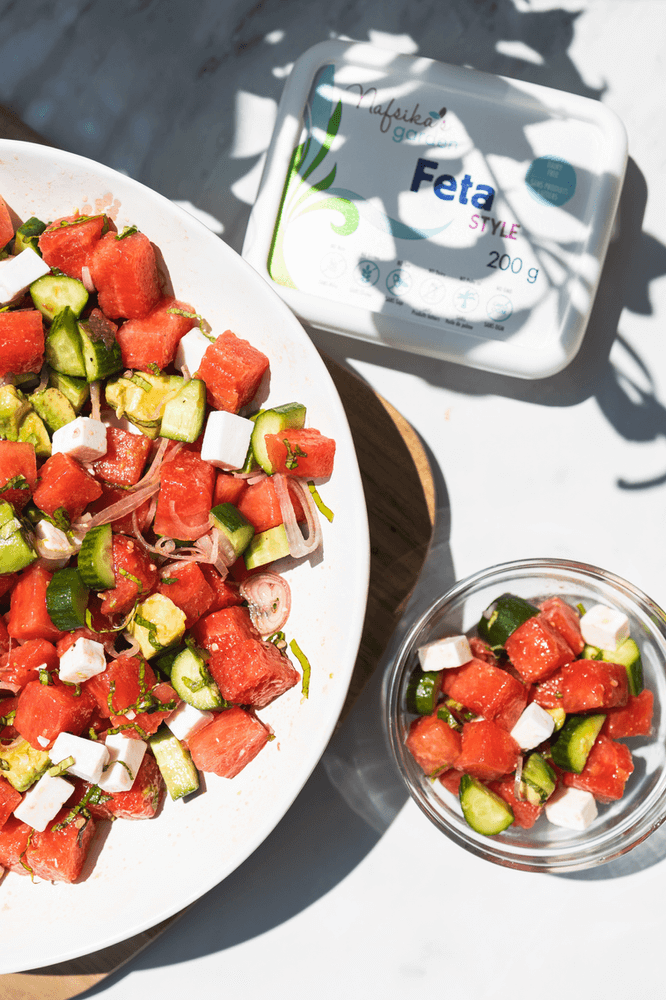 Summertime Bliss: Refreshing Watermelon Salad with a Plant-Based Feta Twist
